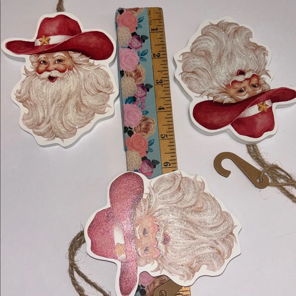 Cowboy Santa Claus Ornaments with Glitter Beard Country Western Santa Ornaments